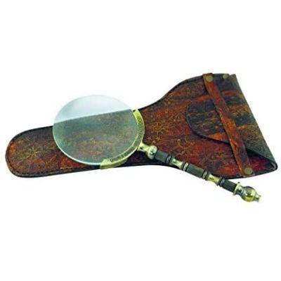 Leselupe, Vergrößerungsglas - Lupe aus Messing, antik 18,5 cm+ Lederetui | 3082938699