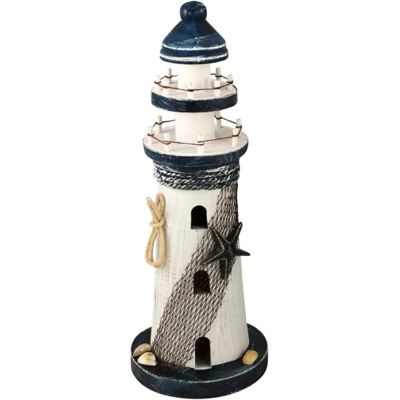Leuchtturm aus Holz, bemalt- Shabbylook 31 cm- Seestern, Tau | 3083089344