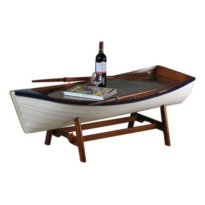 Maritimer Tisch- Beistelltisch der besonderen Art- Holz und Glasplatte- 135 cm | 256043035926 / EAN:0725022627973