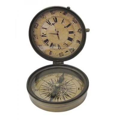 **Massiver 290 g Kompass mit Uhr und Sternzeichen im Antikdesign- kein polieren | 819331011