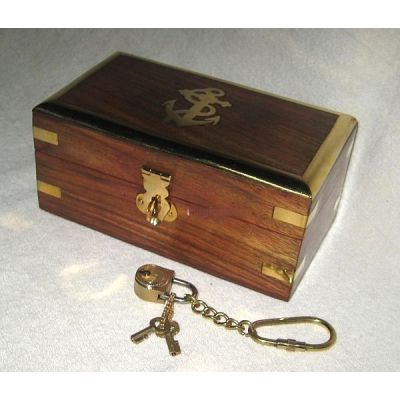 Schatztruhe- Holzbox- Anker- Messingscharniere+ Schloss mit 2 Schlüsseln an Kette- 18 cm | 1188794986
