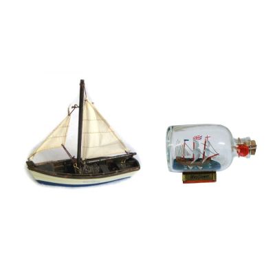 Schiffsmodell-Segelboot-Holz,Stoff 16 cm + Buddelschiff Mayflower L 9 cm | 2492234595