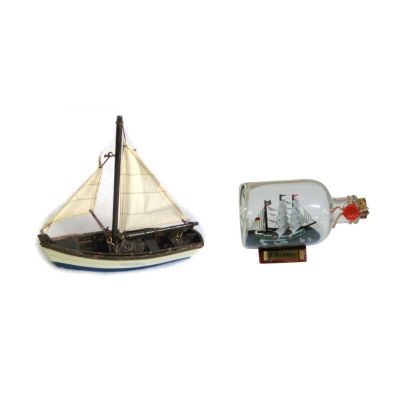 Schiffsmodell-Segelboot-Holz,Stoff 16 cm + Buddelschiff Rickmers L 9 cm | 2493301095