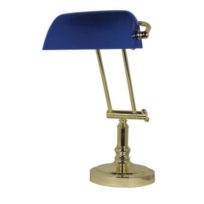 **Schreibtisch/Bankierlampe Messingfuß mit Kniegelenk- blauer Glasschirm-schwenkbar | 1397766890