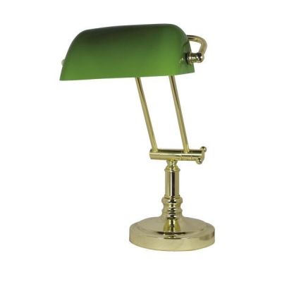 **Schreibtisch/Bankierlampe Messingfuß mit Kniegelenk- grüner Glasschirm- Opal -schwenkbar | 1397767025