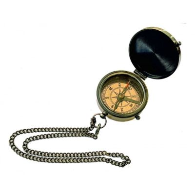 Taschenkompass mit langer Kette- Antikmessing- Kompass | 256018980917 / EAN:0704679472983
