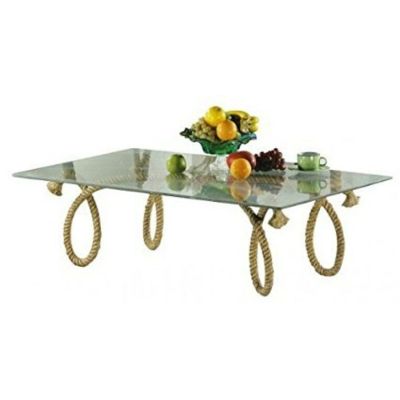 Tisch- Beistelltisch mit Glasplatte und Fuß Hanfseil- sehr massiv | 254640387970 / EAN:0729224399775
