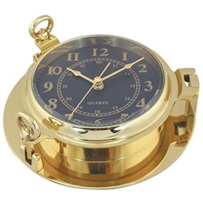 Uhr in Bullaugenform- Messing, Durchmesser 22,5 cm- Zifferblatt schwarz | 3094410634