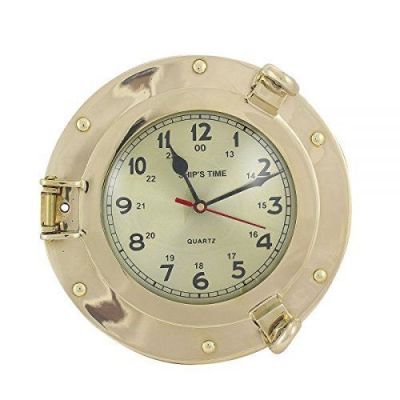 Uhr in Bullaugenform- Messing - Durchmesser 23 cm | 2494455050