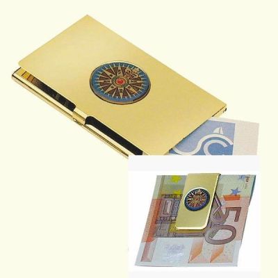 **Visitenkartenbox + Geldscheinklammer mit Kompassrose- Messing- *anlaufgeschützt | 819329936