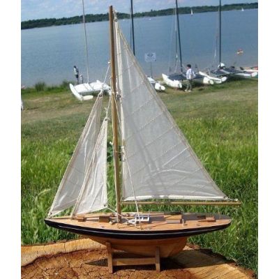 Yacht, Segelschiff, Schiffsmodel Segelyacht 113 cm aus Holz mit Stoffsegel | 2491173840