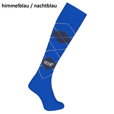 Himmelblau / nachtblau, M - Reitersocken / Kniestrümpfe Karo | 3149-52