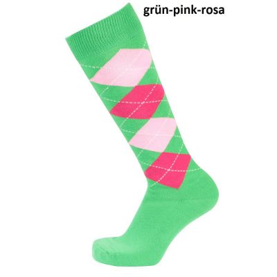 Rosa-pink-grün, 34-36 - Reitersocken Reiterstrümpfe Kniestrümpfe Karo Pfiff | 100322-PF