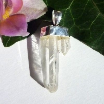 Bergkristall Doppelkristall roh mit Silberfassung | 131-1602-2
