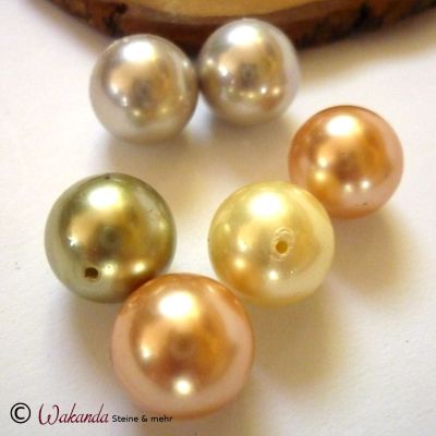 Perle (Muschelkern) 14 mm, gebohrt, 1 Stück | 221-1706