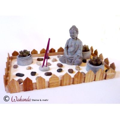 Zen-Garten Bambusholz mit Buddha und Teelichten | 8420-IKO