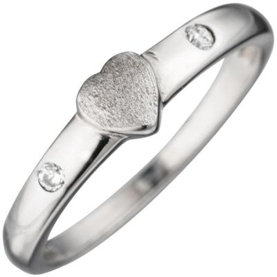 46 - Kinder Ring Herz 925 Sterling Silber mattiert 2 Zirkonia Kinderring | 44983 / EAN:4053258293027