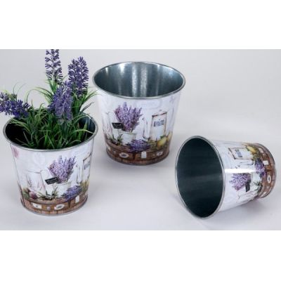 4er Set Blumenkübel aus Zinkmetall mit Lavendeldekor | 11533955 / EAN:4025809549020