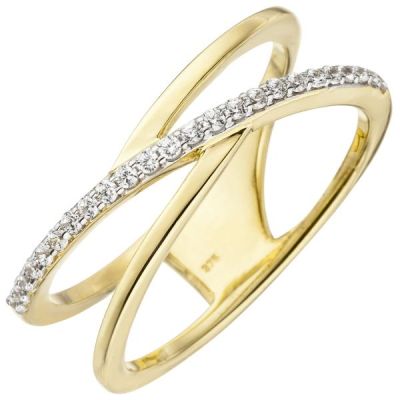 50 - Damen Ring 2-reihig 375 Gelbgold 24 Zirkonia Goldring | 50336 / EAN:4053258352281