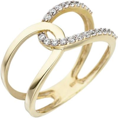 50 - Damen Ring 2-reihig 375 Gold Gelbgold, 22 Zirkonia Goldring | 48691