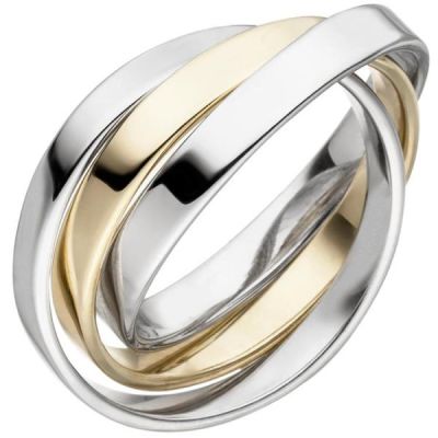 50 - Damen Ring 3-reihig verschlungen 925 Sterling Silber bicolor | 53579 / EAN:4053258531440