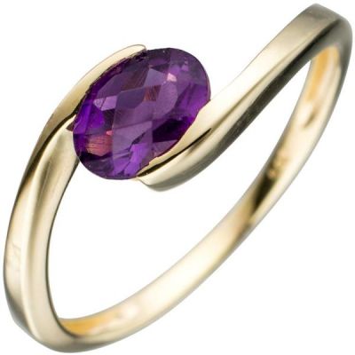 50 - Damen Ring 333 Gelbgold 1 Amethyst lila violett Goldring | 44905 / EAN:4053258291467