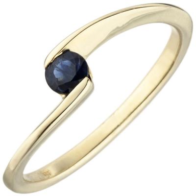 50 - Damen Ring 333 Gelbgold 1 blauer Safir Goldring | 51845 / EAN:4053258515426