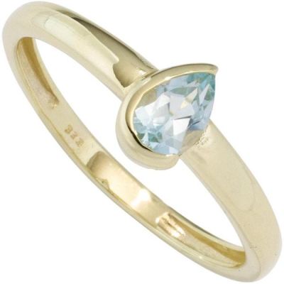 50 - Damen Ring 333 Gelbgold 1 Blautopas hellblau blau | 44928 / EAN:4053258291887