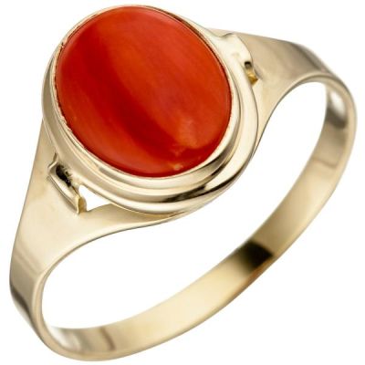 50 - Damen Ring 333 Gelbgold 1 Koralle rot, Goldring | 46887 / EAN:4053258315118