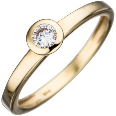 50 - Damen Ring, 333 Gelbgold 1 Zirkonia Goldring | 44020 / EAN:4053258280706