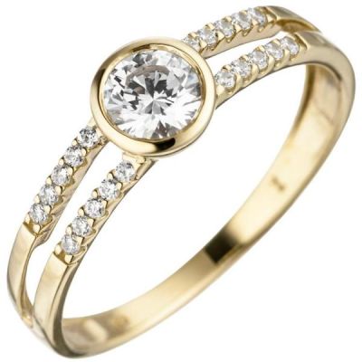 50 - Damen Ring 333 Gelbgold 21 Zirkonia, Goldring | 46638 / EAN:4053258314012