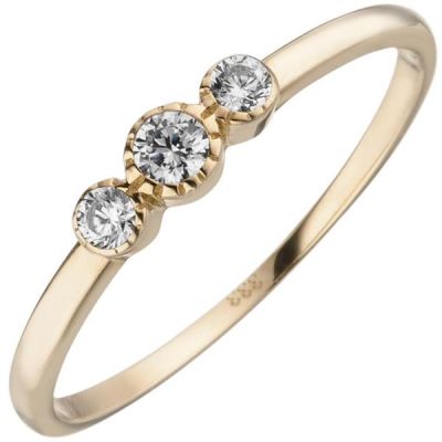 50 - Damen Ring 333 Gelbgold 3 Zirkonia Goldring | 53603 / EAN:4053258534878