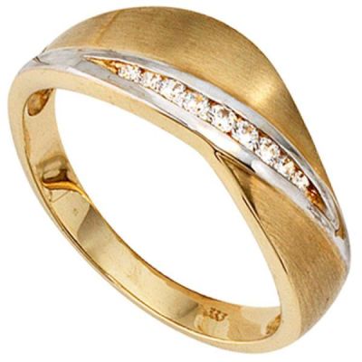 50 - Damen Ring 333 Gelbgold bicolor mattiert 9 Zirkonia Goldring | 37712 / EAN:4053258048474