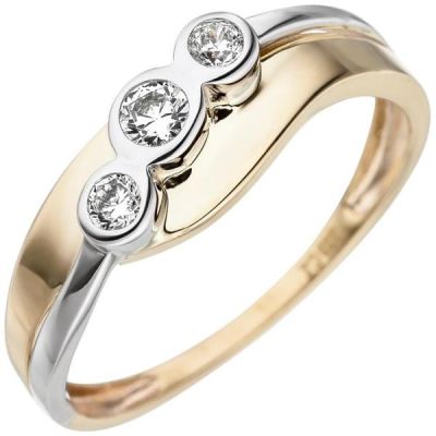 50 - Damen Ring 333 Gelbgold Weißgold bicolor 3 Zirkonia | 48740 / EAN:4053258332955