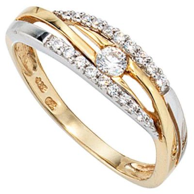 50 - Damen Ring 333 Gelbgold Weißgold bicolor, mit Zirkonia, Goldring | 37653 / EAN:4053258046906