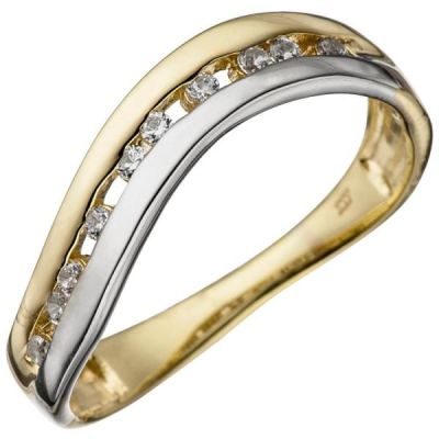 50 - Damen Ring 333 Gelbgold Weißgold bicolor mit Zirkonia Goldring | 46323 / EAN:4053258306673