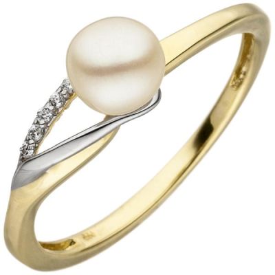 50 - Damen Ring 333 Gelbgold Weißgold Perle Zirkonia | 51854 / EAN:4053258462003