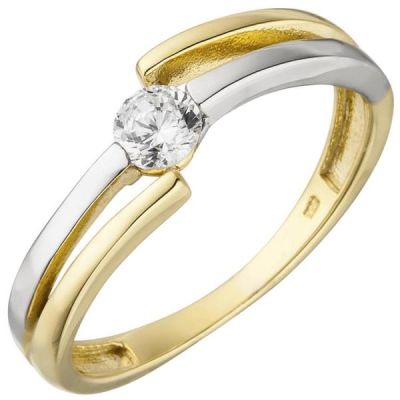 50 - Damen Ring 333 Gelbgold Weißgold Zirkonia Goldring | 51841 / EAN:4053258461440