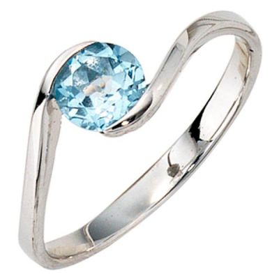 50 - Damen Ring 333 Gold Weißgold 1 Blautopas hellblau blau Goldring | 37786 / EAN:4053258051450