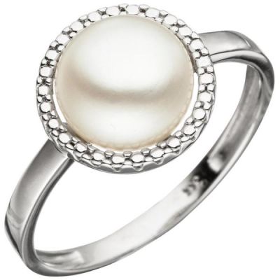 50 - Damen Ring 333 Gold Weißgold 1 Perle Perlenring | 46652 / EAN:4053258310960