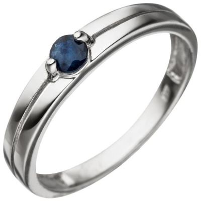 50 - Damen Ring 333 Gold Weißgold 1 Safir blau Weißgoldring Safirring | 46315 / EAN:4053258306482