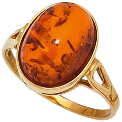 50 - Damen Ring 375 Gold Gelbgold 1 Bernstein-Cabochon orange | 39720 / EAN:4053258234808