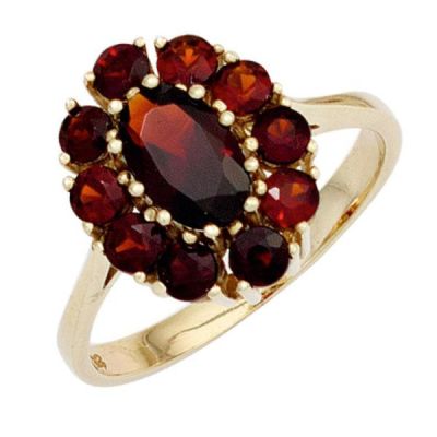 50 - Damen Ring 375 Gold Gelbgold 11 Granate rot Goldring Granatring | 42365 / EAN:4053258249703