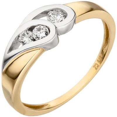 50 - Damen Ring 375 Gold Gelbgold bicolor 3 Zirkonia, Goldring | 50747 / EAN:4053258358948