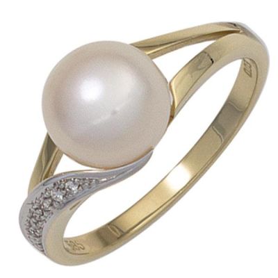 50 - Damen Ring 585 Gelbgold 1 Perle 6 Diamanten | 42577 / EAN:4053258253946