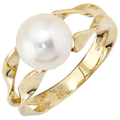 50 - Damen Ring 585 Gelbgold 1 Perle Goldring Perlenring | 37574 / EAN:4053258060209