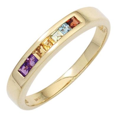 50 - Damen Ring 585 Gelbgold 2 Amethyste 2 Citrine 1 Granat 1 Peridot Topas | 42443 / EAN:4053258250792