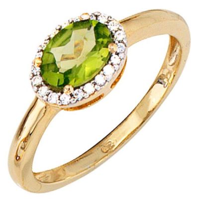 50 - Damen Ring 585 Gelbgold bicolor Peridot grün 20 Diamanten Peridotring | 37813 / EAN:4053258052969
