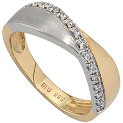 50 - Damen Ring 585 Gelbgold Weißgold bicolor matt 16 Diamanten | 25813 / EAN:4053258039830