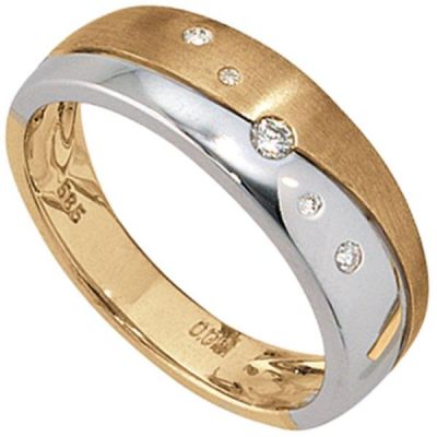 50 - Damen Ring, 585 Gelbgold Weißgold bicolor matt 5 Diamanten | 27302 / EAN:4053258039755